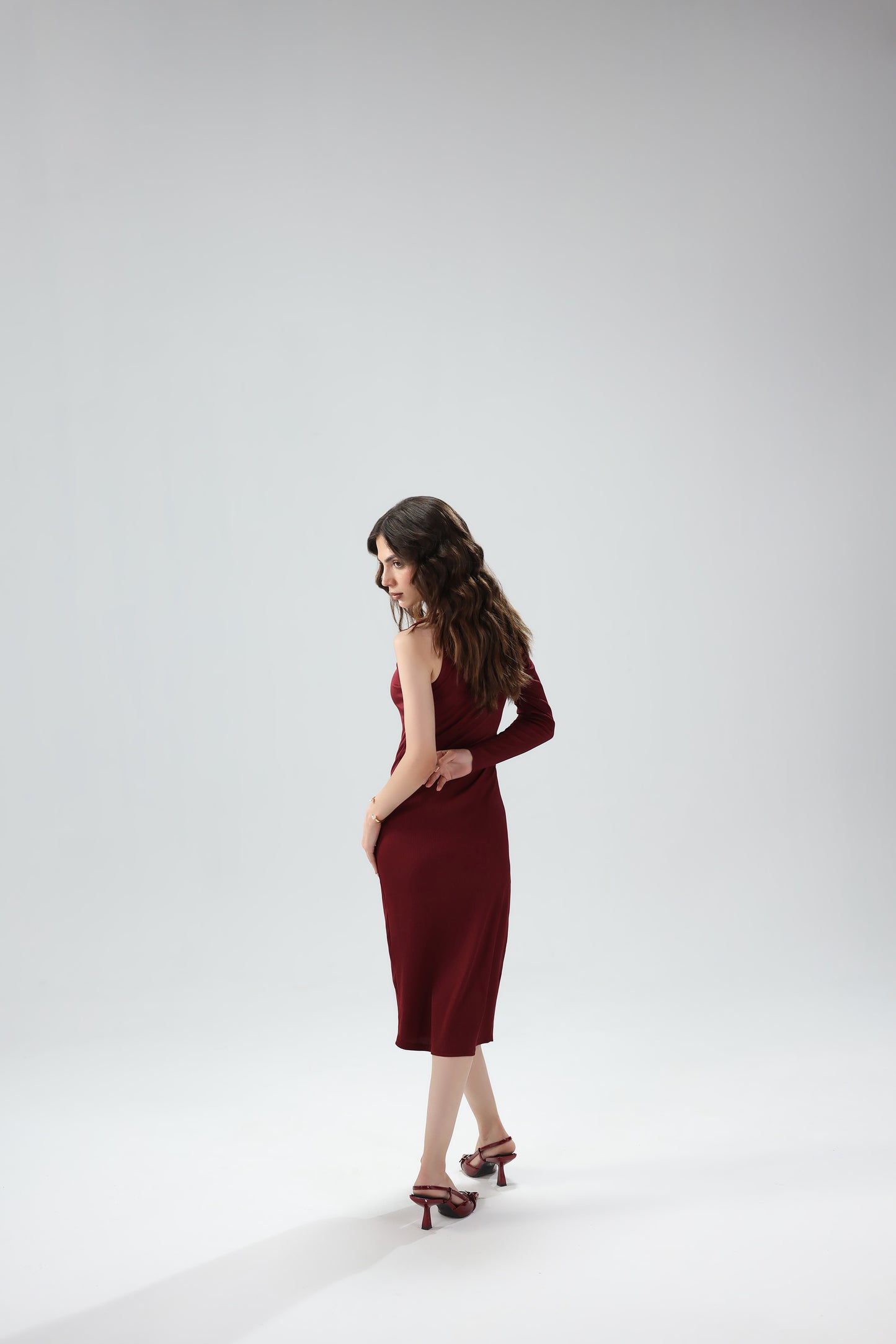 Ribbed Asymmetric Midi Dress