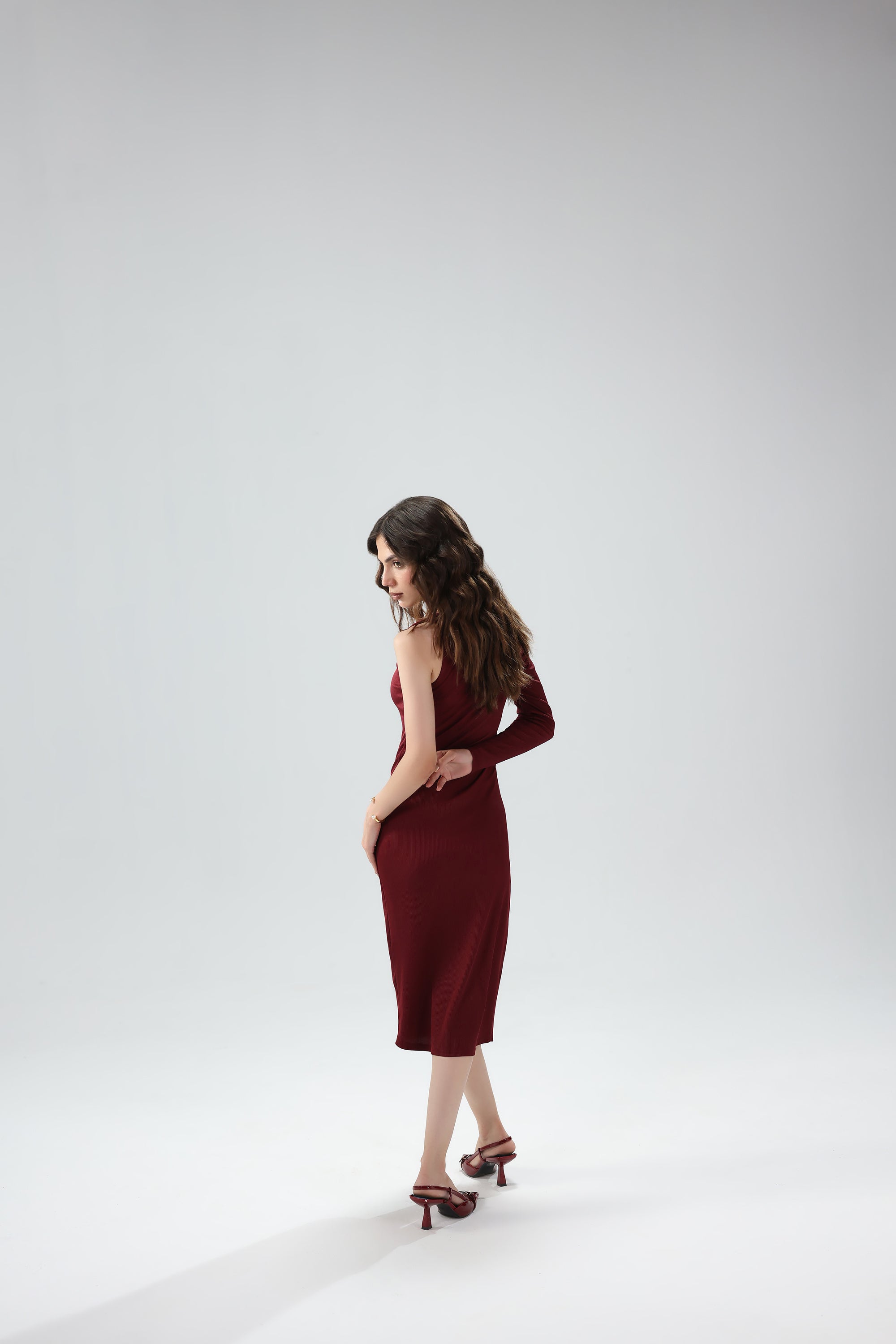 Ribbed Asymmetric Midi Dress