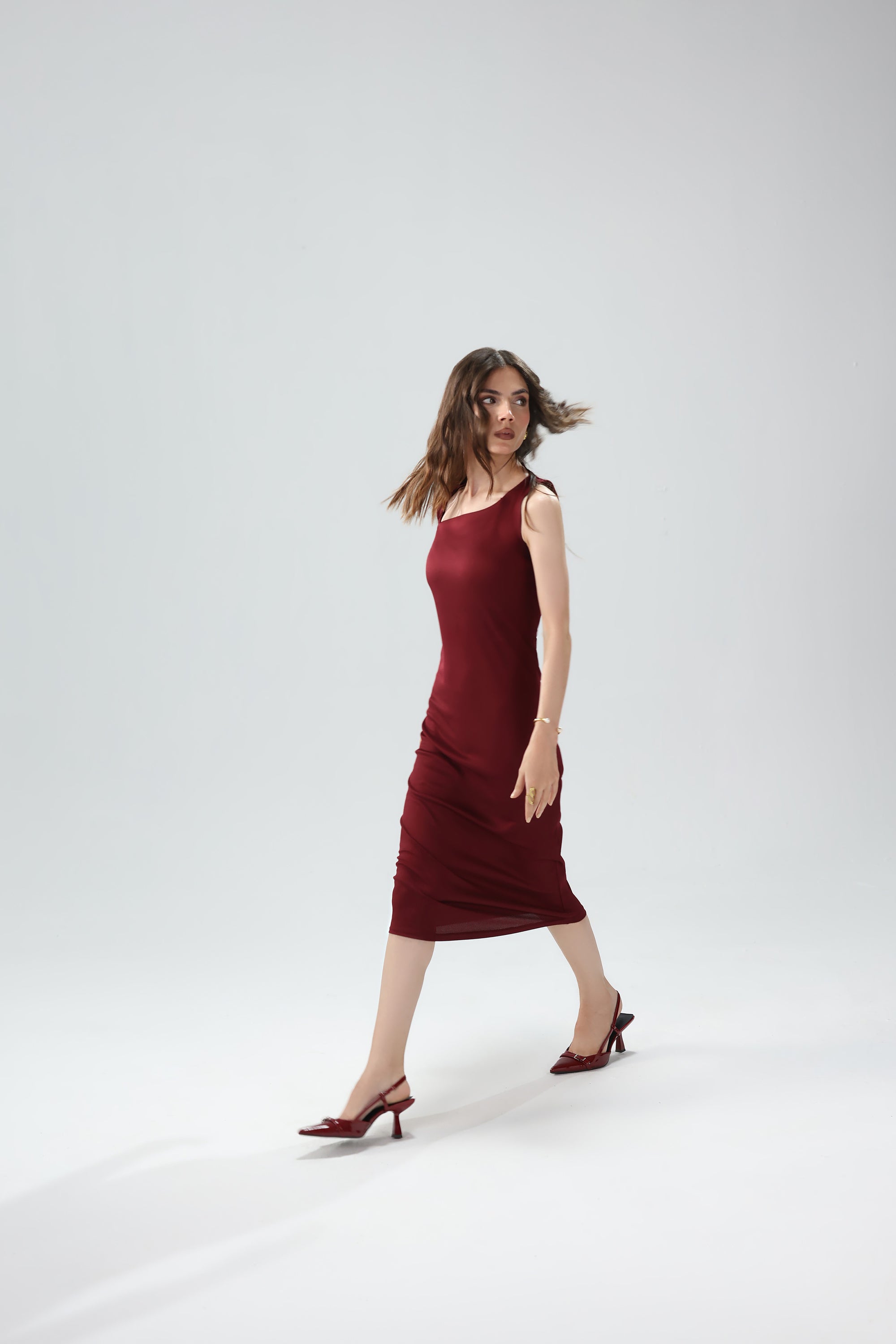Ribbed Asymmetric Midi Dress