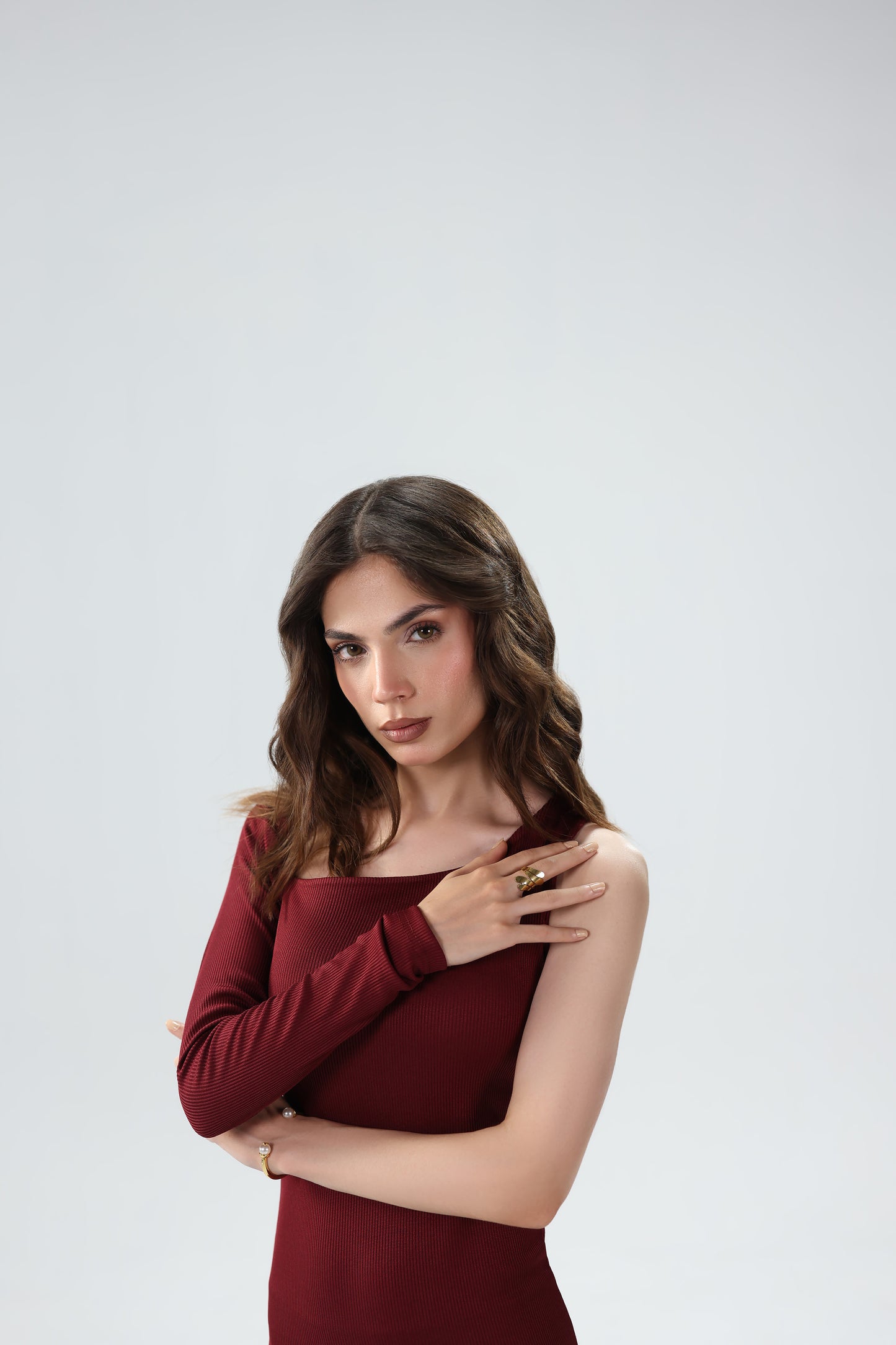 Ribbed Asymmetric Midi Dress