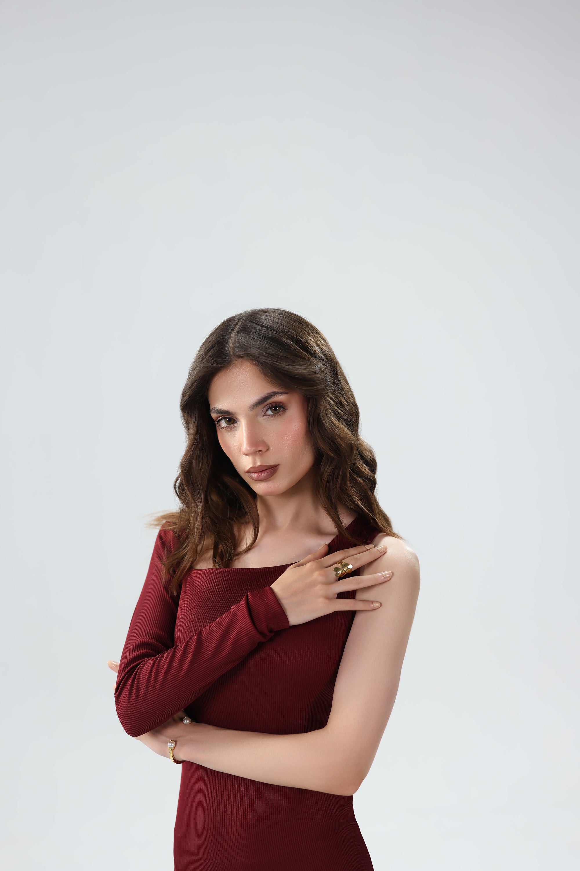 Ribbed Asymmetric Midi Dress