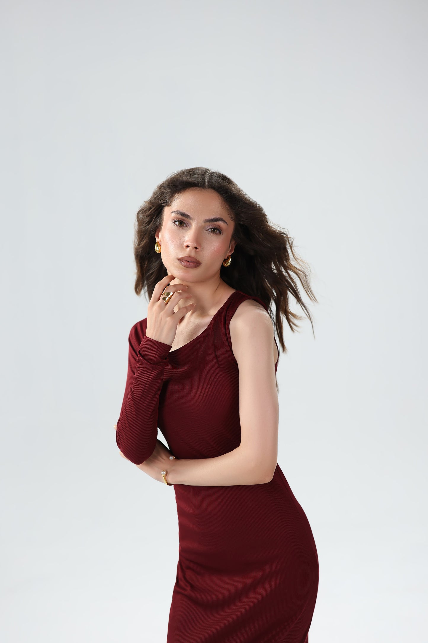 Ribbed Asymmetric Midi Dress