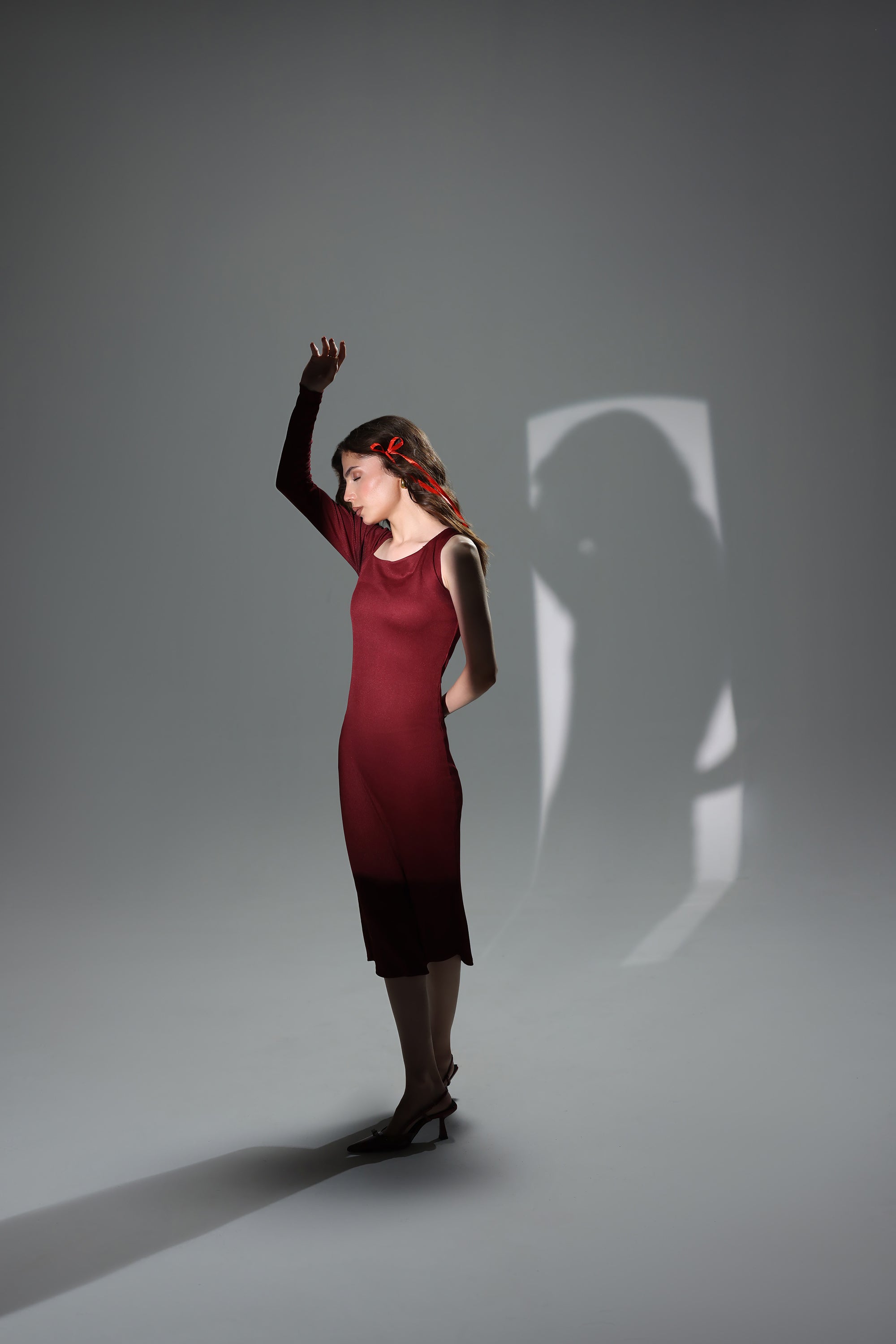 Ribbed Asymmetric Midi Dress