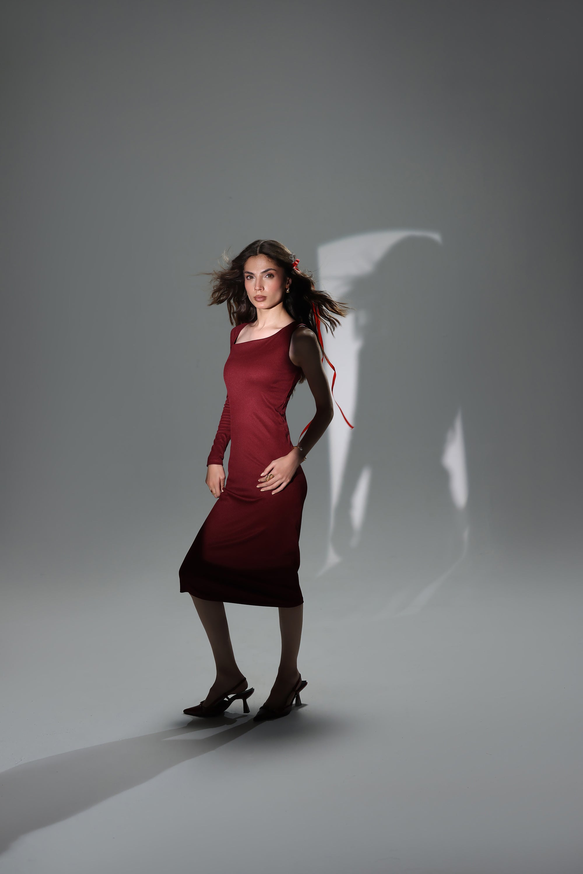 Ribbed Asymmetric Midi Dress