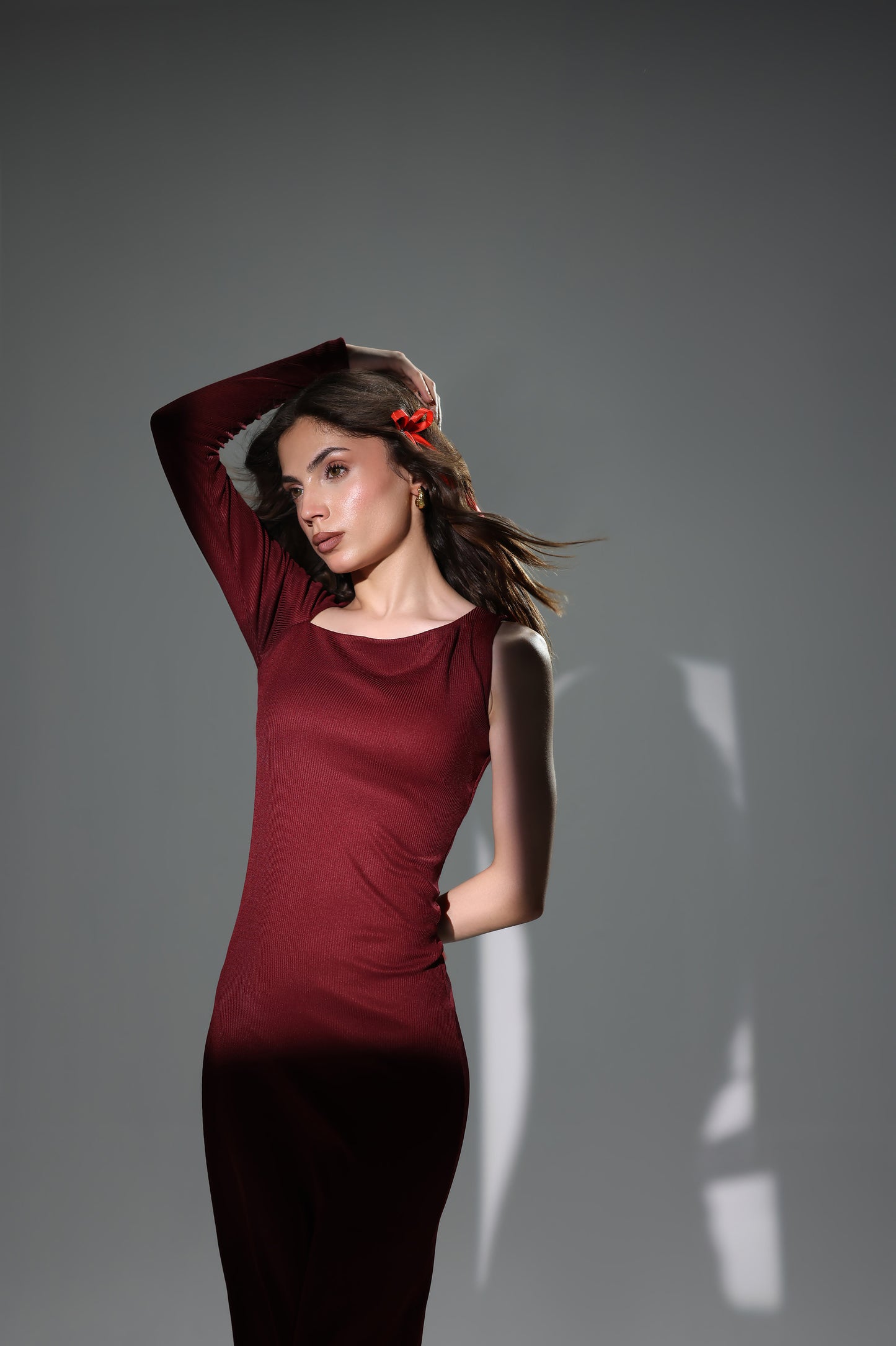 Ribbed Asymmetric Midi Dress