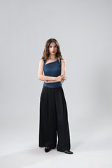 Teal Ribbed Asymmetric Top