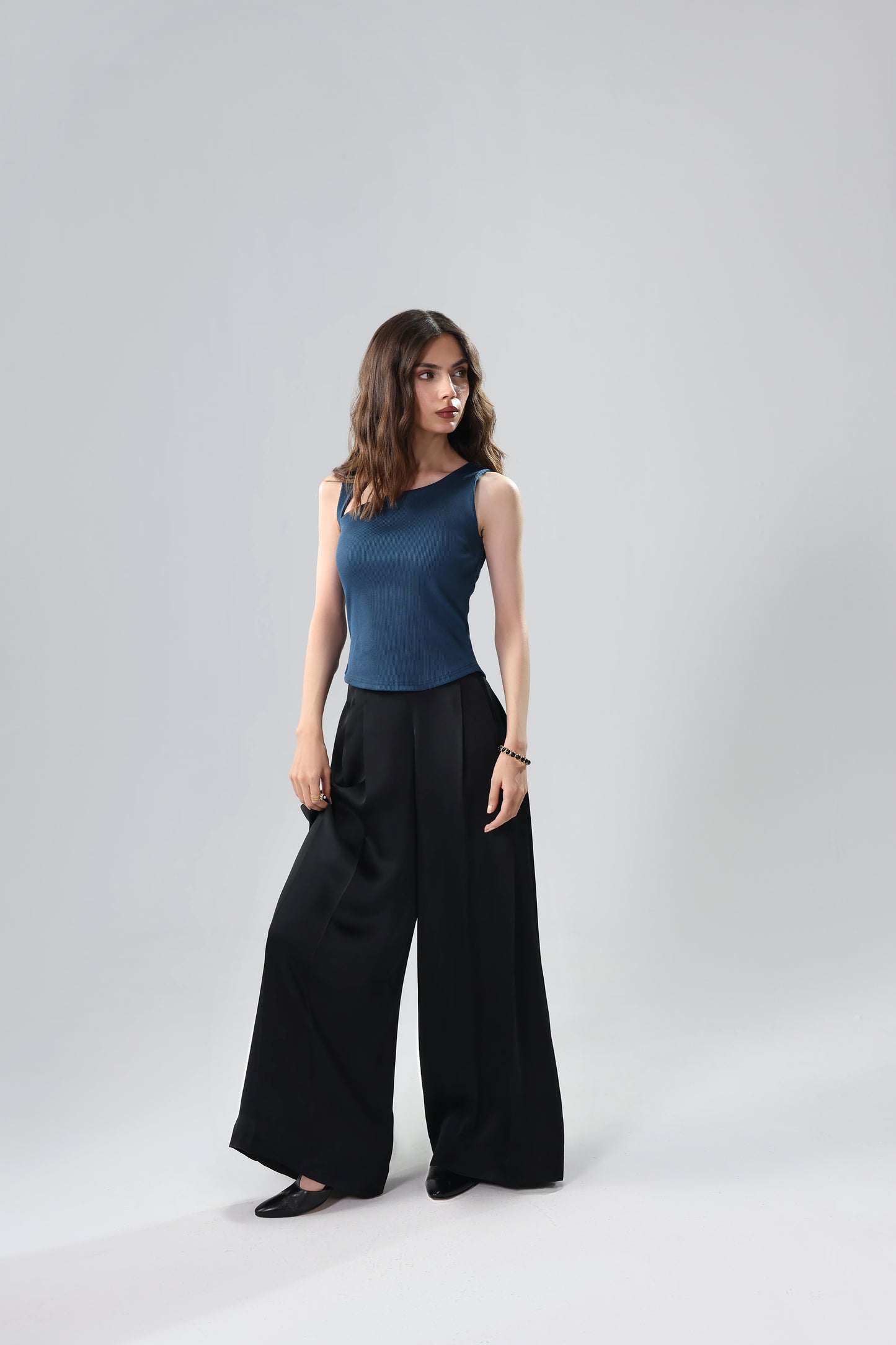 Teal Ribbed Asymmetric Top