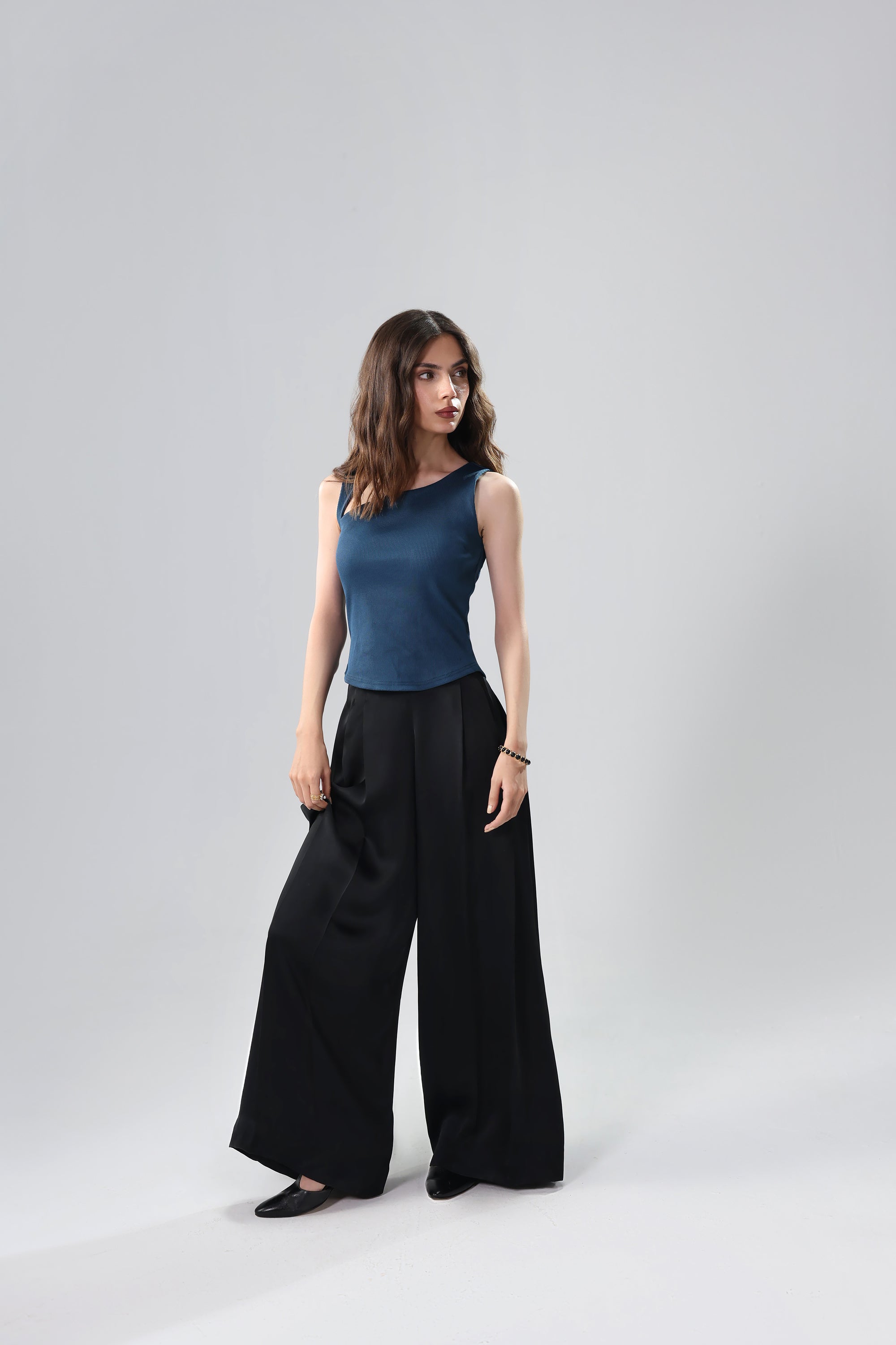Teal Ribbed Asymmetric Top