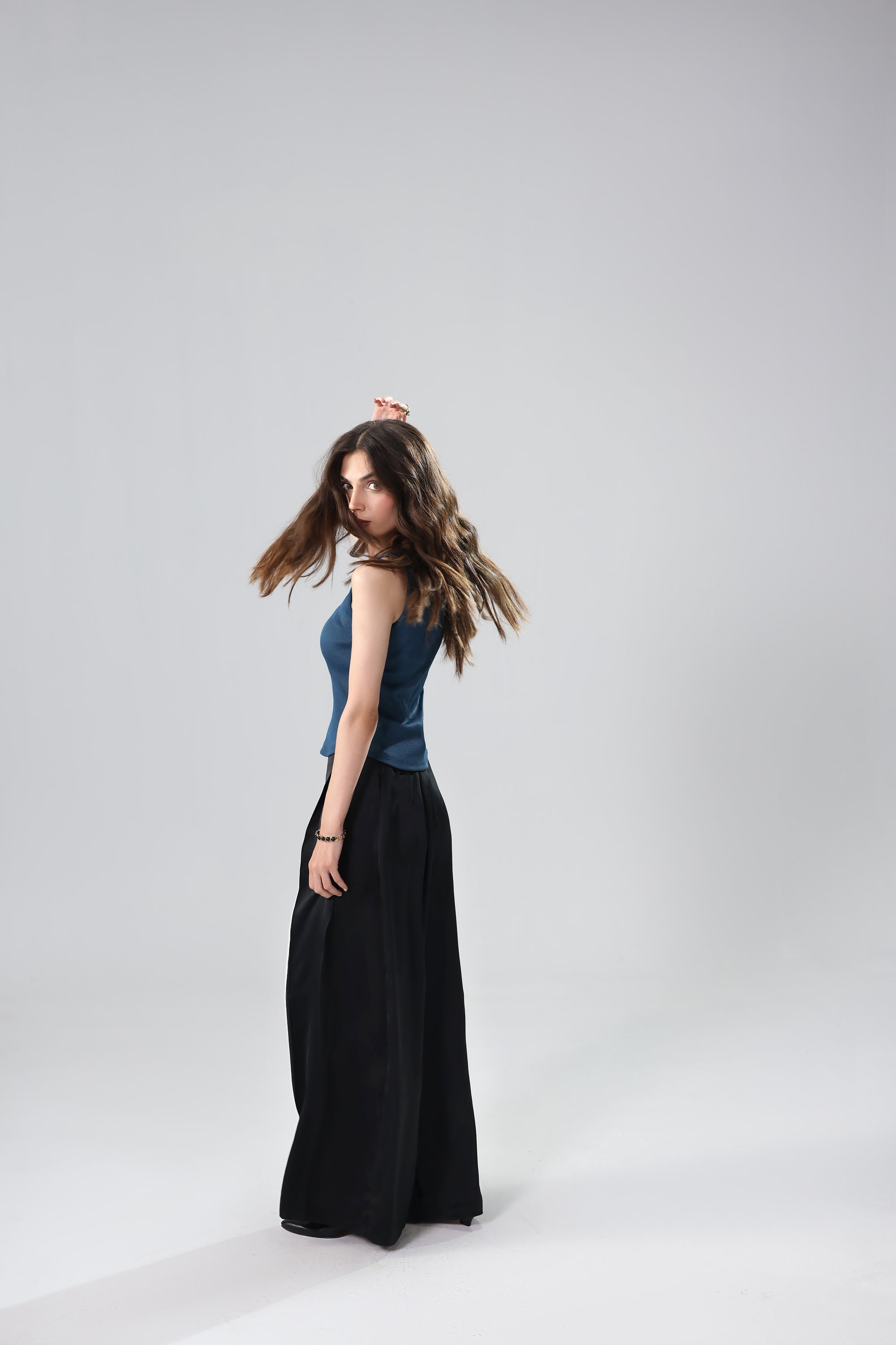 Teal Ribbed Asymmetric Top