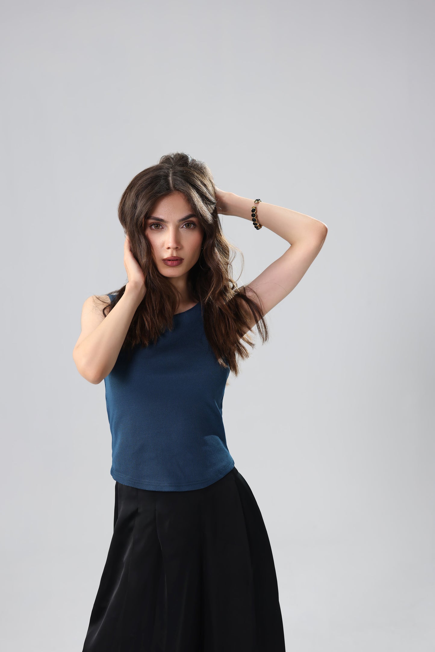 Teal Ribbed Asymmetric Top