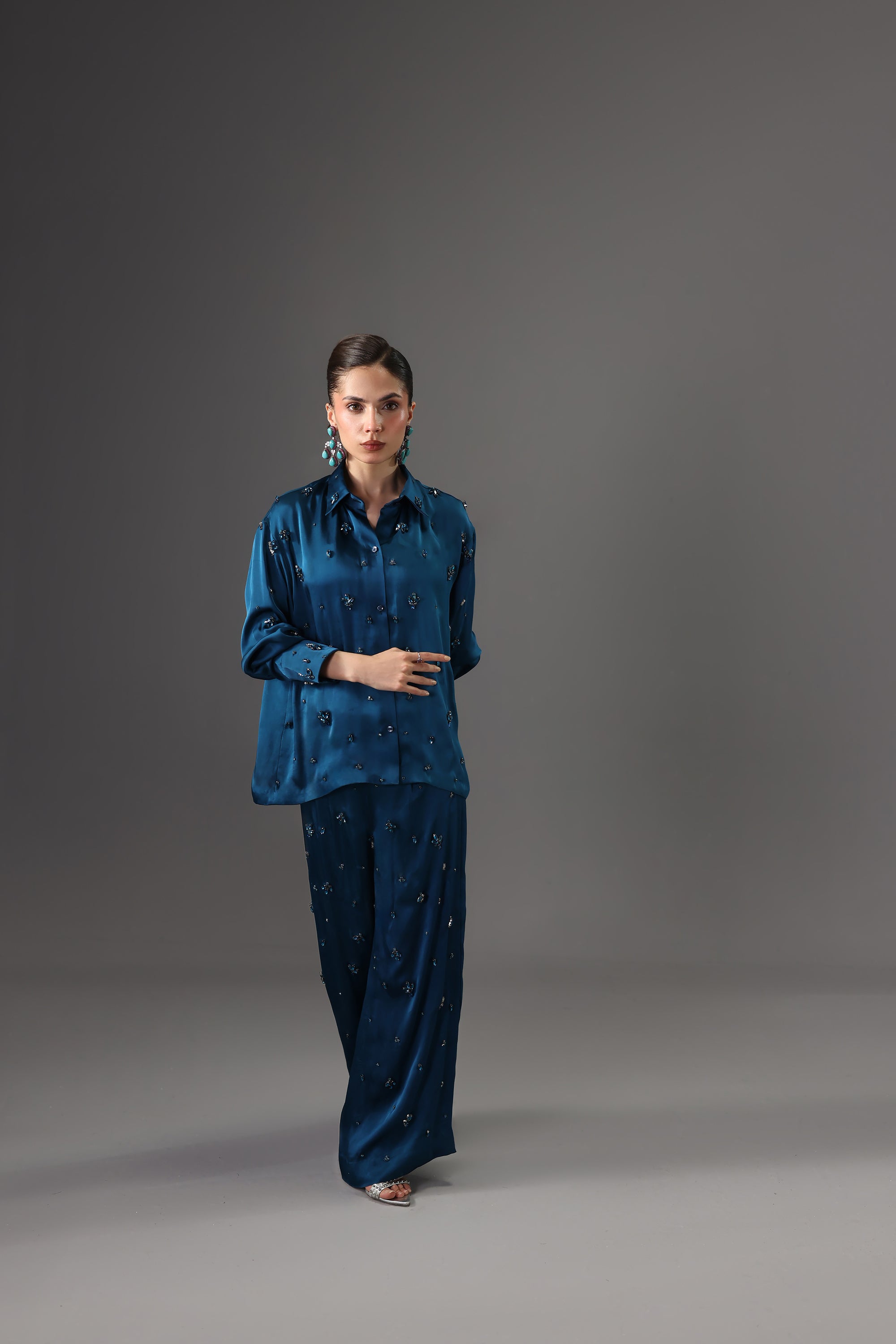 Embellished Satin Silk Shirt