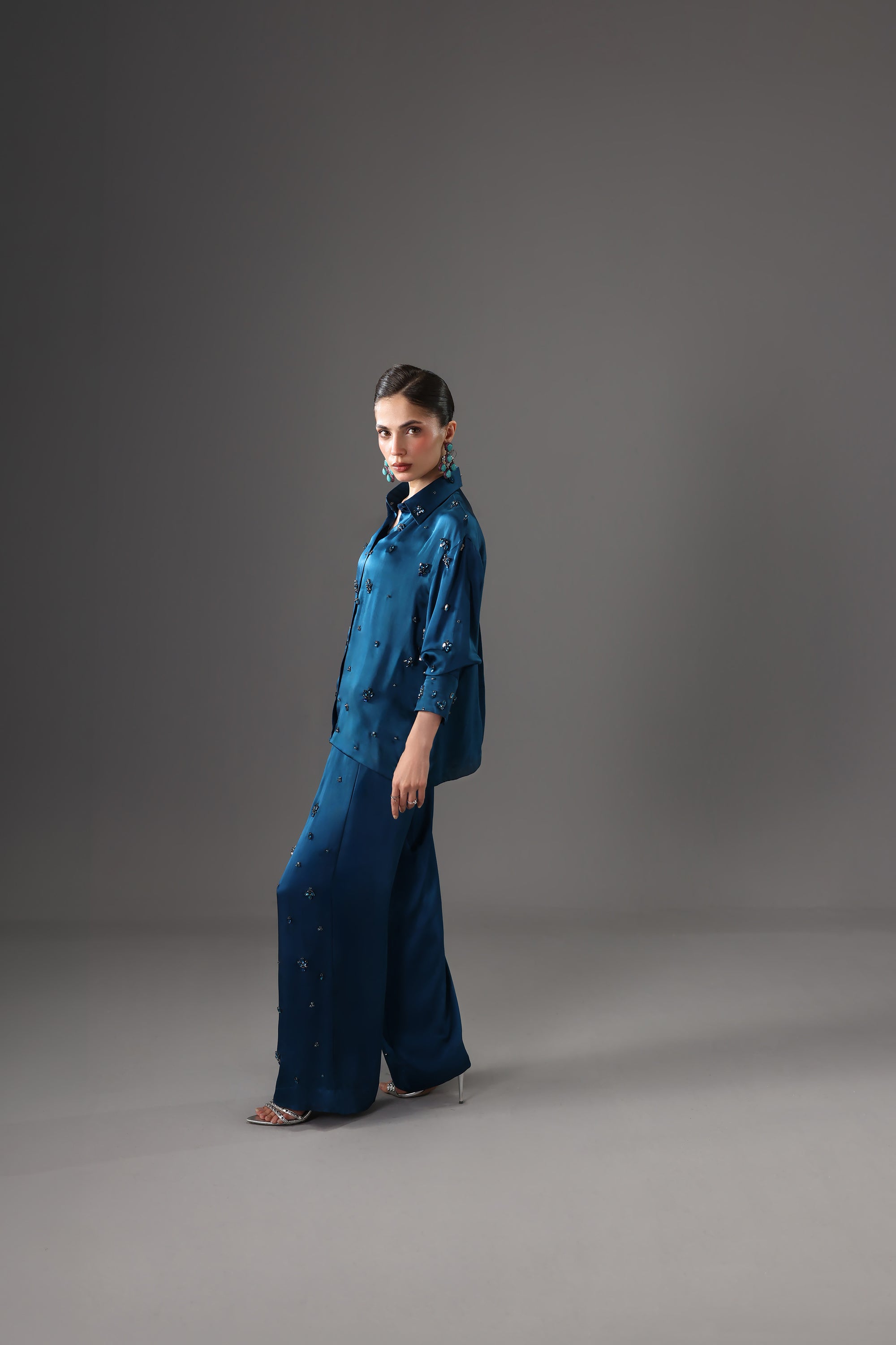 Embellished Satin Silk Co-Ord Set