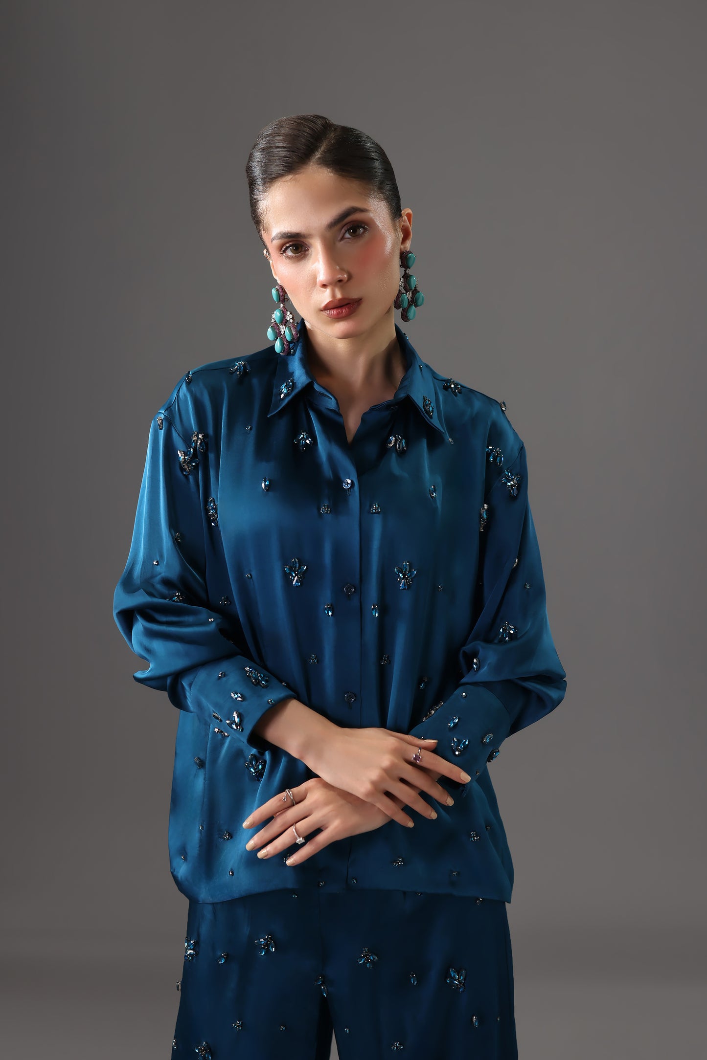 Embellished Satin Silk Co-Ord Set