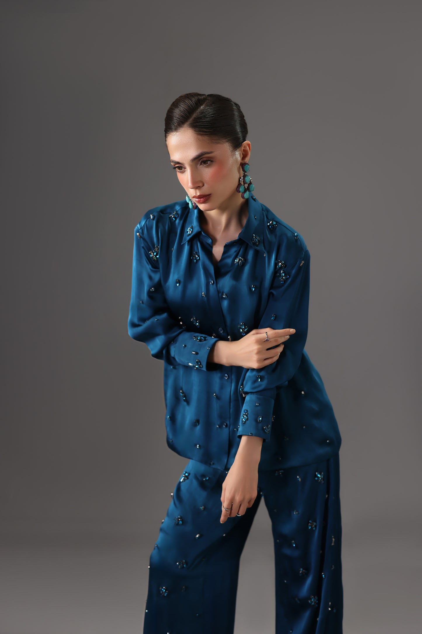 Embellished Satin Silk Shirt