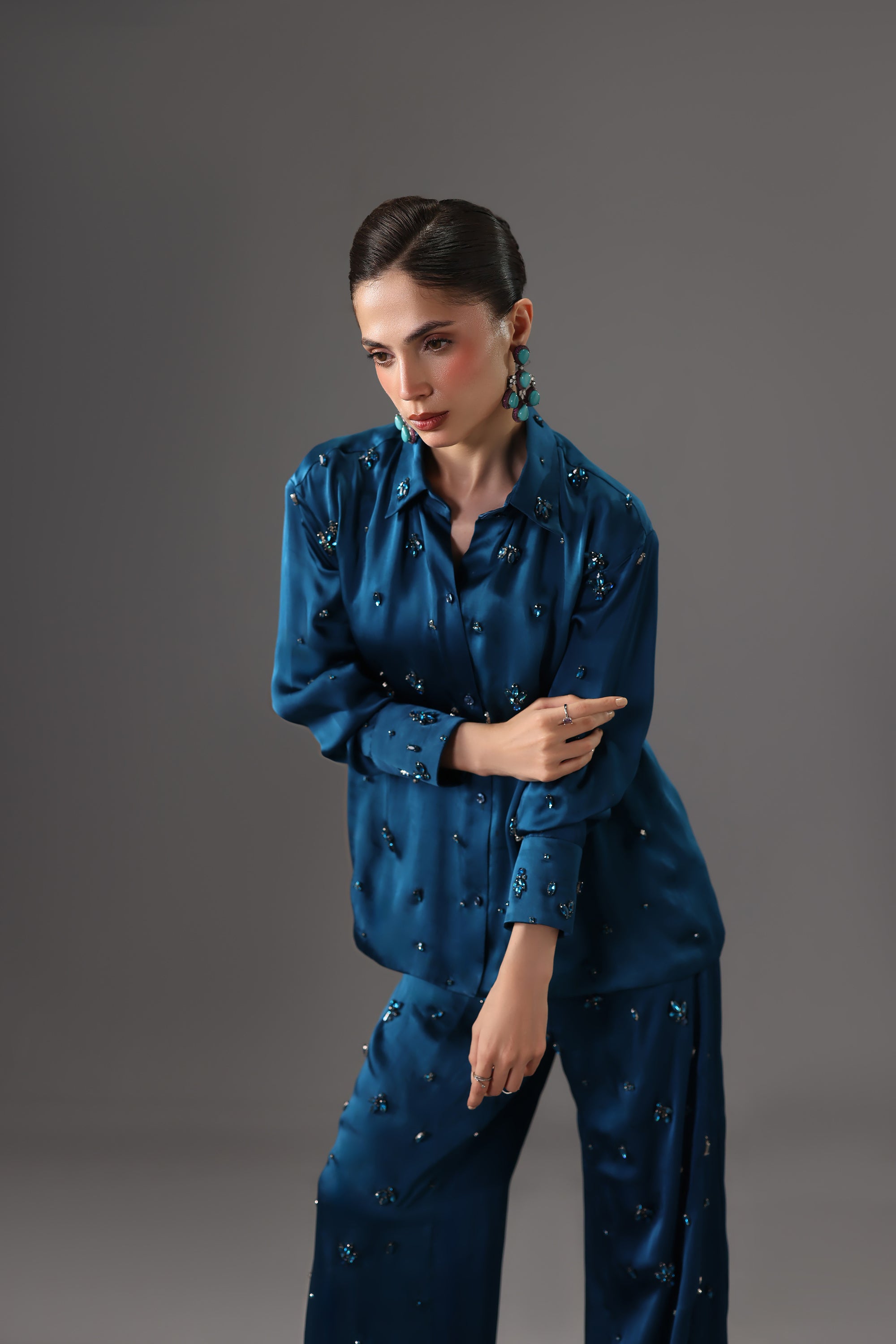 Embellished Satin Silk Shirt