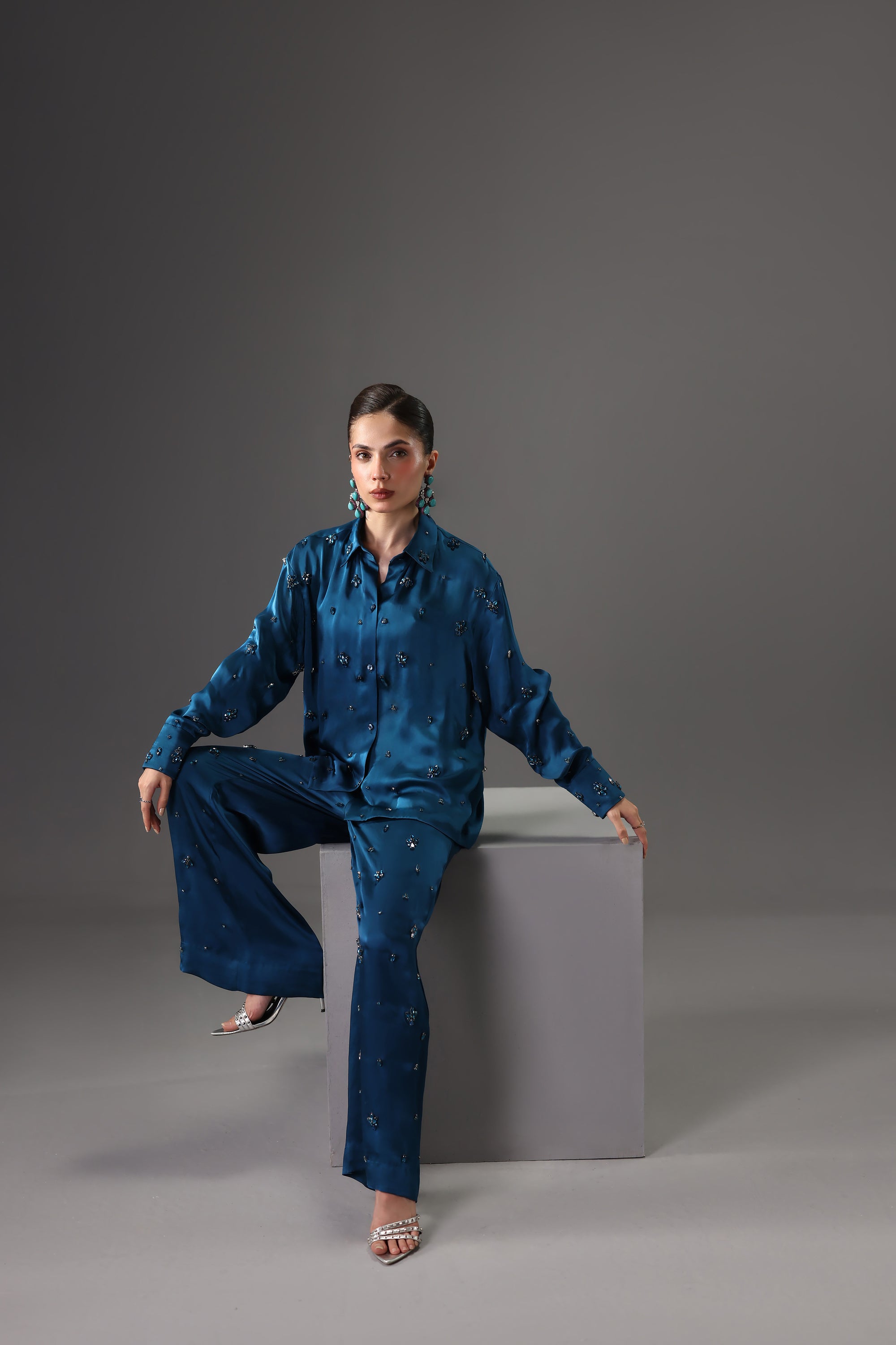 Embellished Satin Silk Co-Ord Set