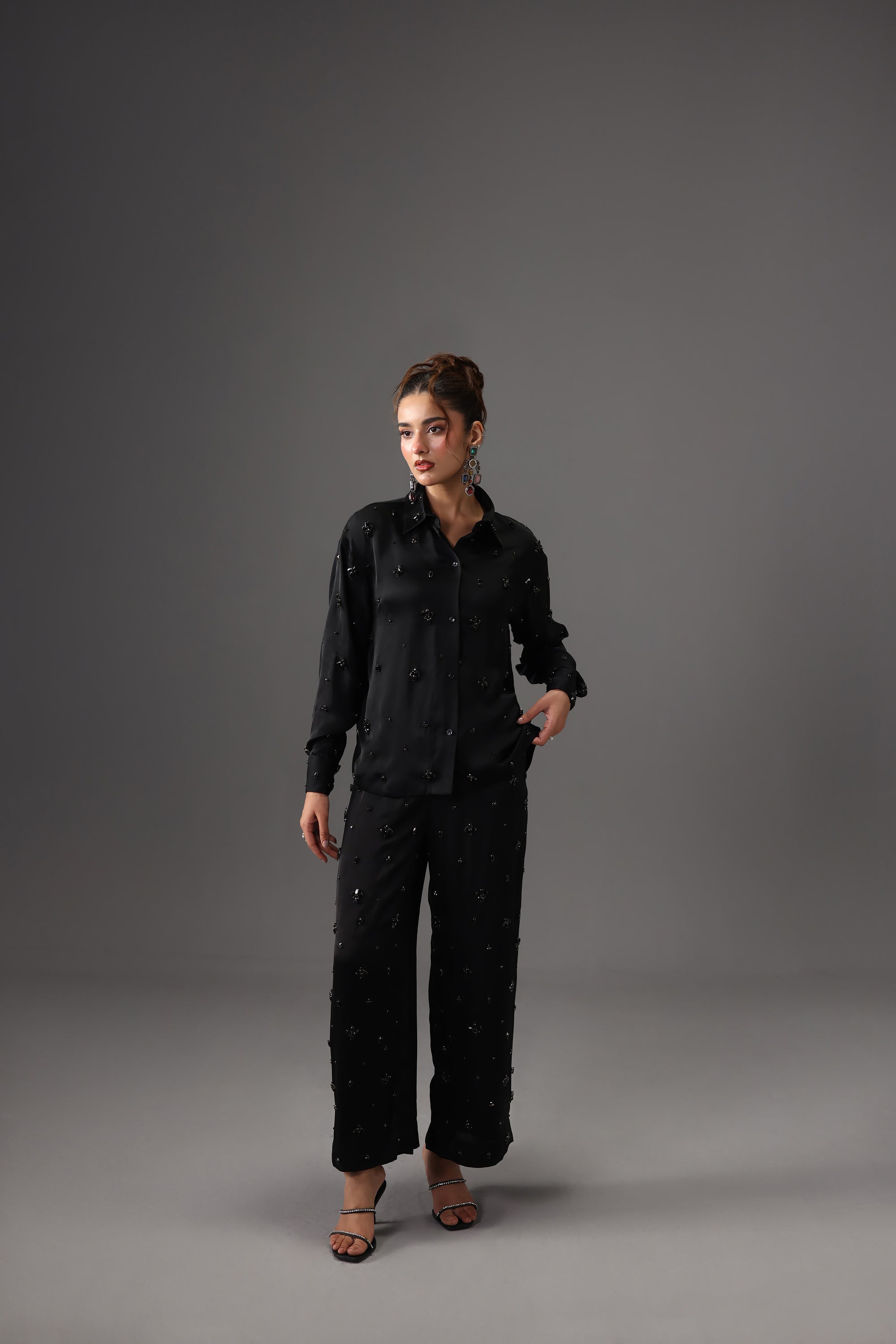Embellished Satin Silk Shirt
