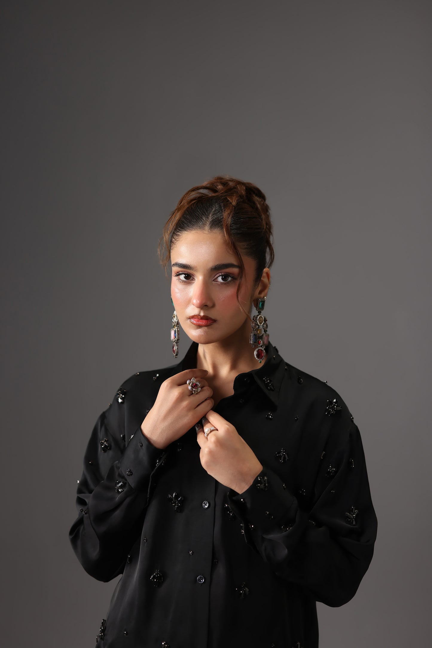 Embellished Satin Silk Shirt