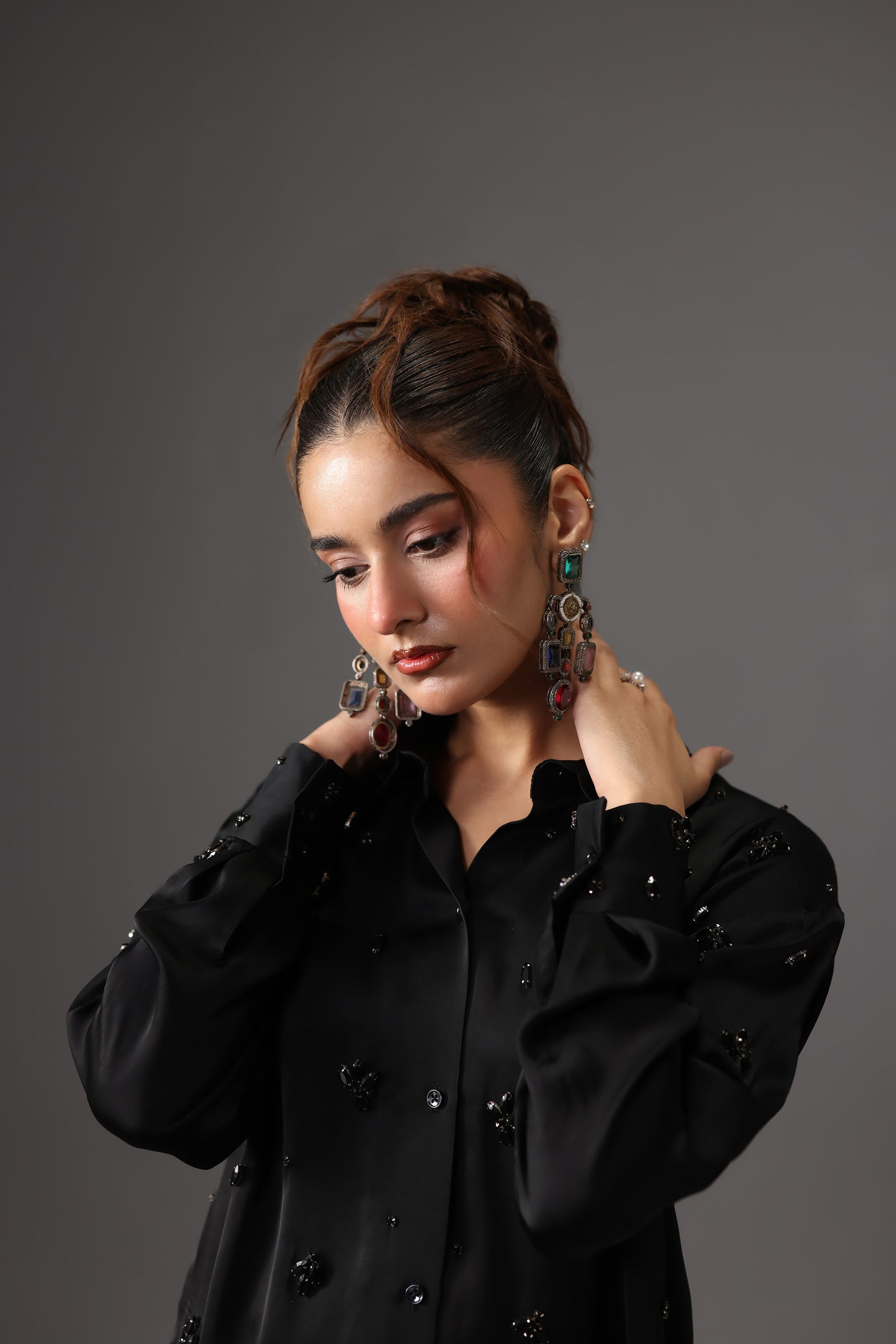 Embellished Satin Silk Shirt