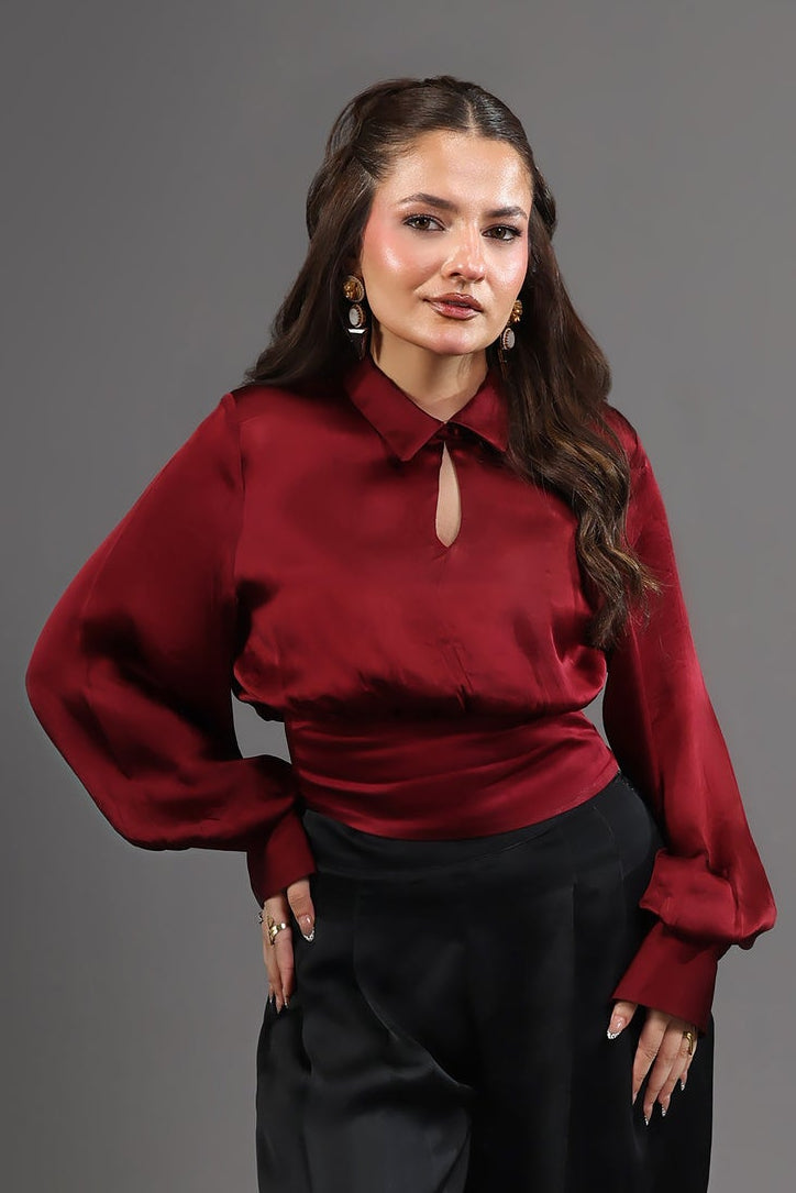 Balloon Sleeve Satin Shirt