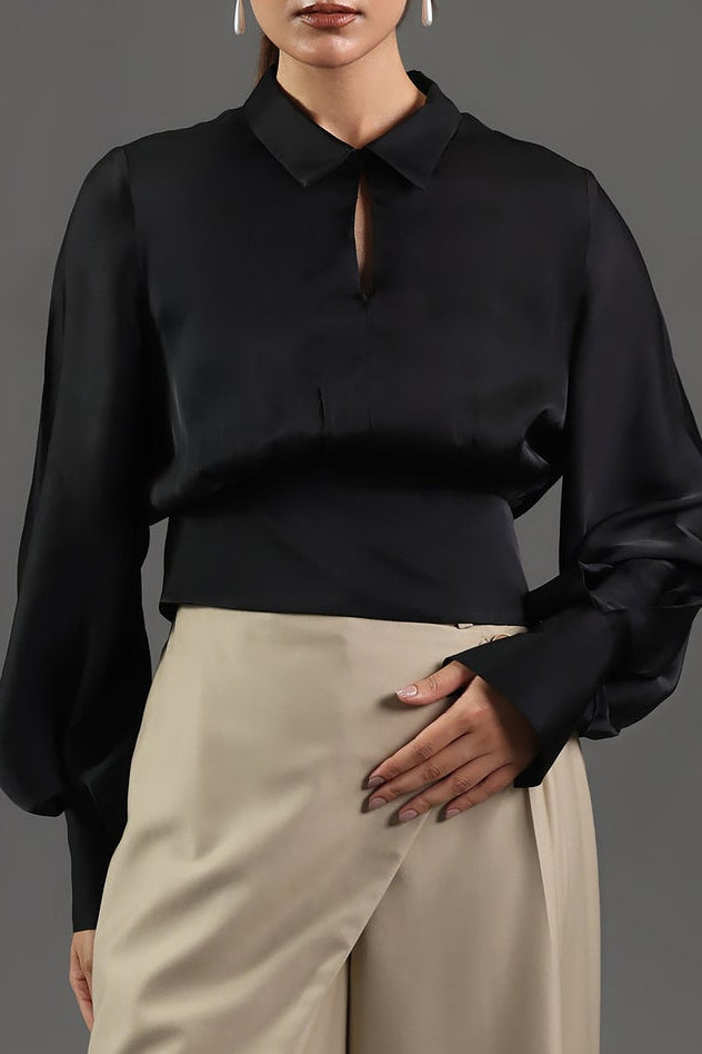 Balloon Sleeve Satin Shirt