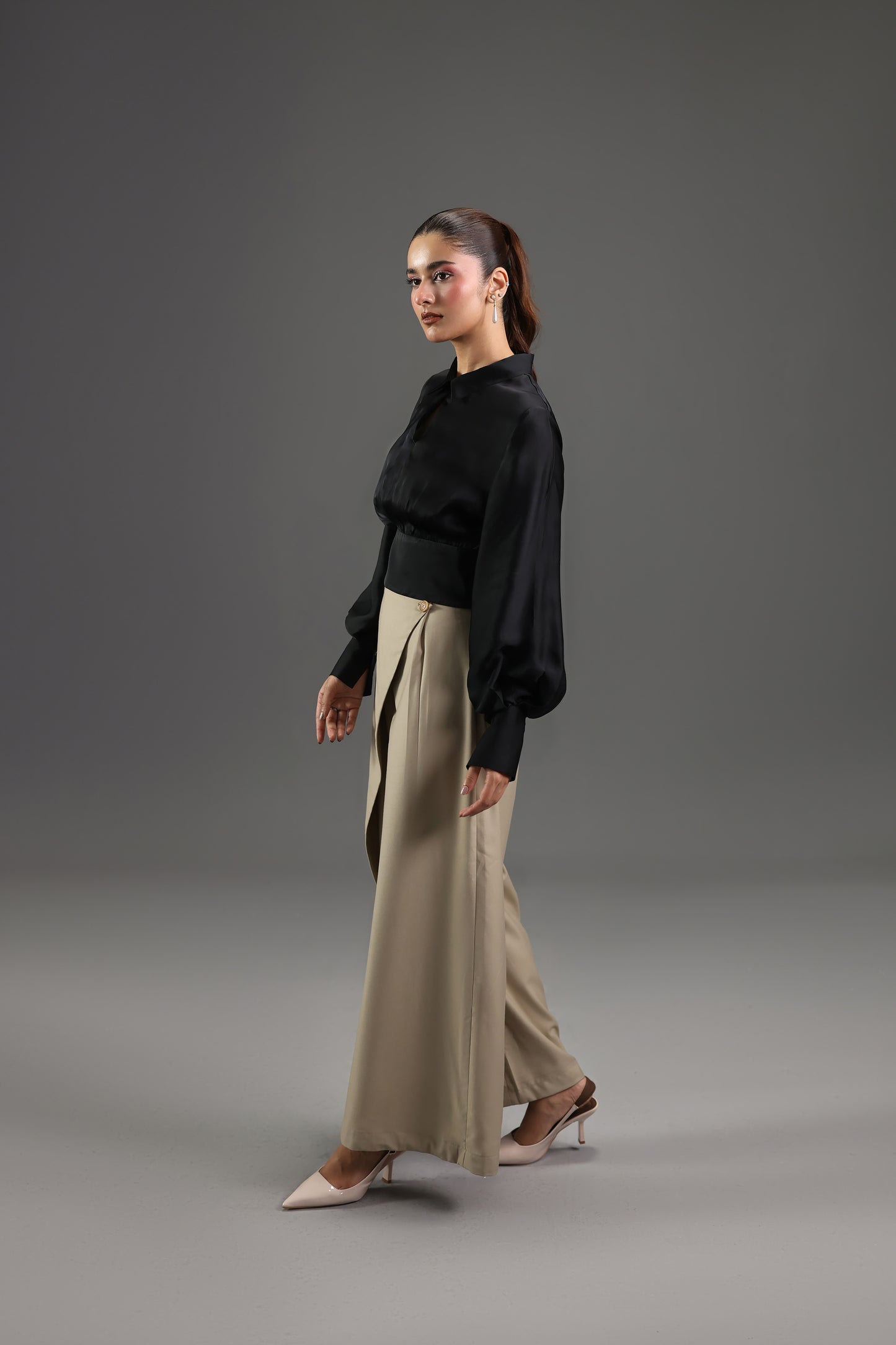 Wrap Front Wide Leg Trousers