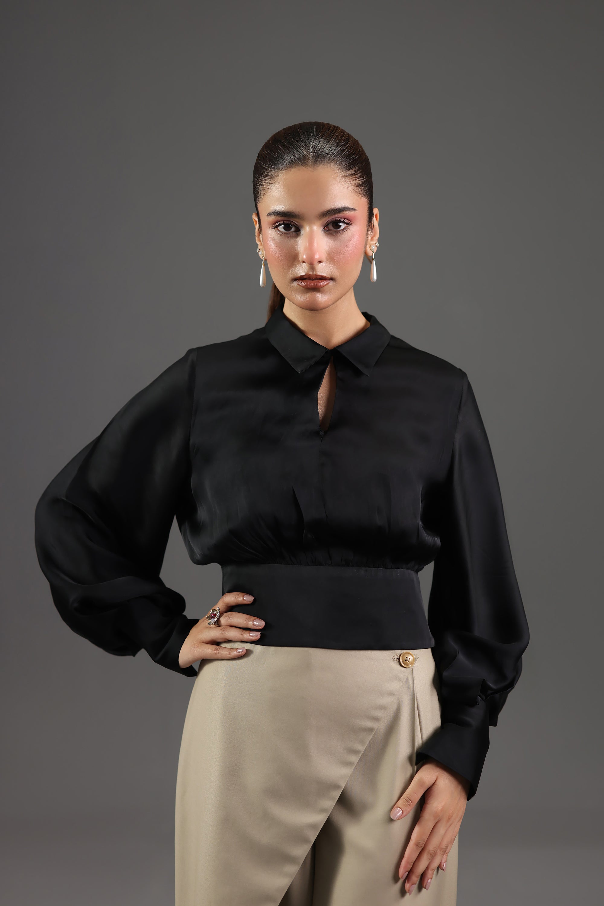 Wrap Front Wide Leg Trousers