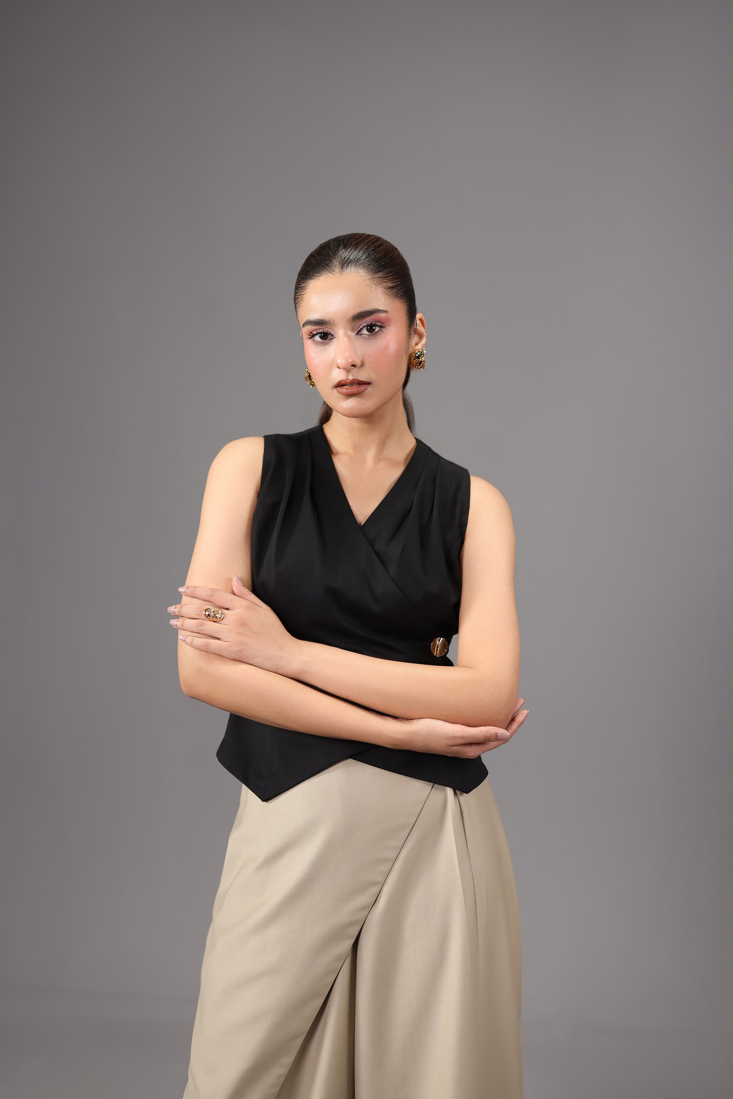 Tailored Black Wrap Vest