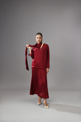 Burgundy Satin Silk Maxi Skirt
