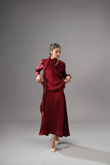 Burgundy Satin Silk Maxi Skirt