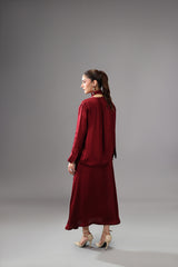 Burgundy Satin Silk Maxi Skirt