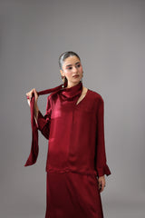 Burgundy Satin Silk Maxi Skirt