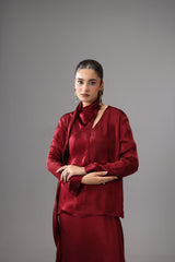 Burgundy Satin Silk Maxi Skirt