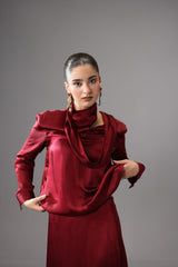 Burgundy Satin Silk Maxi Skirt