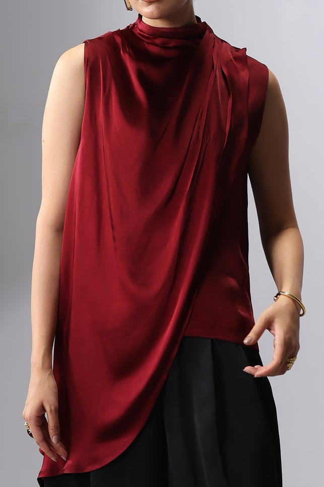 Draped Satin Silk 2-in-1 Top