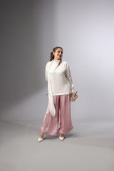 Satin Tie-Neck Slit Top - White