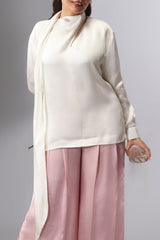 Satin Tie-Neck Slit Top - White