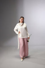 Satin Tie-Neck Slit Top - White