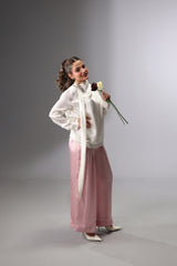 Satin Tie-Neck Slit Top - White