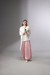 Satin Tie-Neck Slit Top - White