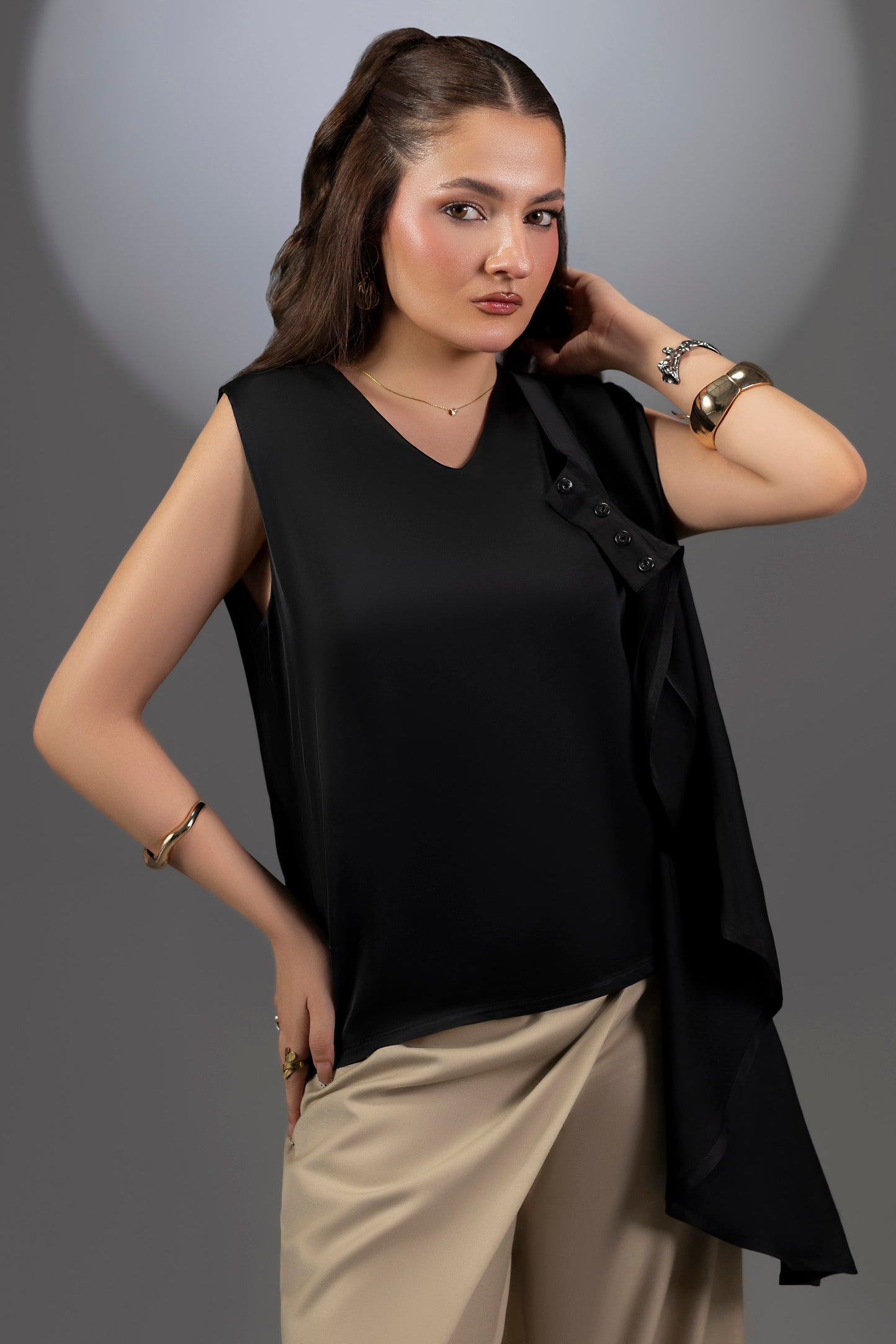 Draped Satin Silk 2-in-1 Top
