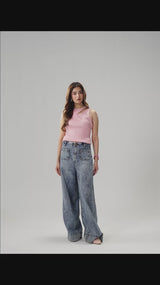 Rib Cut-Out  Asymmetric Top - Dust Pink