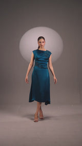 Boat Neck Satin Silk Dress