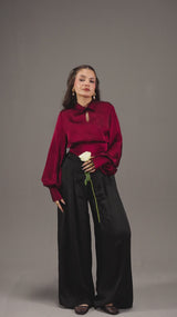 Balloon Sleeve Satin Shirt